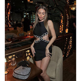 Embellished Cutout Wool and Silk-blend Mini Dress