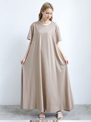 Simple Loose Short Sleeves Solid Color Round-Neck Maxi Dresses