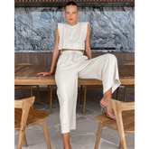 Casual Cotton and Linen Sleeveless Two Piece Set