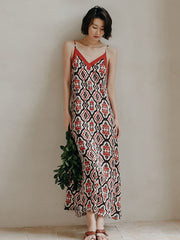 Vacation H-Line Floral Printed V-Neck Dress