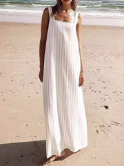 Striped A-Line Loose Square-Neck Maxi Dresses