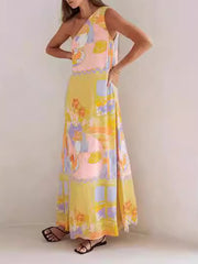 Flower Printed Sleeveless Casual Maxi Dresses