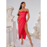 Off Shoulder Fuzzy Trim Split Thigh Midi Dress Flaxmaker