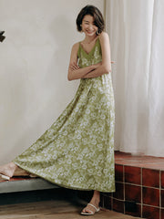 Vacation Sleeveless A-Line Floral Printed V-Neck Dress