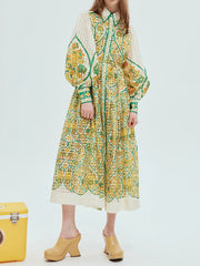 Floral Print Long Sleeves Ruffled Maxi Dresses