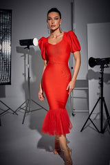 Puff Sleeve Fishtail Dress