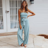 Fashion Bandeau Solid Color High Waist Jumpsuit