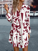 Printed Split-Joint Loose Puff Sleeves Lapel Shirt Dress Mini Dresses