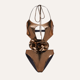 Halter 3D Flower One Piece Swimsuit Flaxmaker