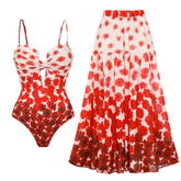 Flower Gradient Print Cut Out One Piece Swimsuit and Skirt (Shipped on Jan 14th)