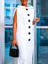 Buttoned Loose Sleeveless Boat Neck Maxi Dresses