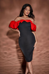 Off Shoulder Color Block Midi Dress