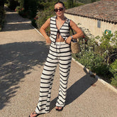 Knit Striped Printed Top and Pants Set