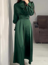 Pleated Solid Color Tied Waist Zipper A-Line Long Sleeves Mock Neck Maxi Dresses