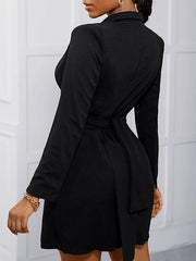 Split-Joint Long Sleeves Lapel Mini Dresses