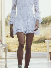 Backless Crochet Long Sleeves Mini Dress