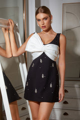 Bowknot Color Block Mini Dress Flaxmaker