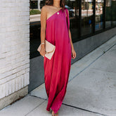 One Shoulder Lace Up Maxi Dress