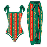 Tie-shoulder Printed One Piece Swimsuit and Sarong Flaxmaker