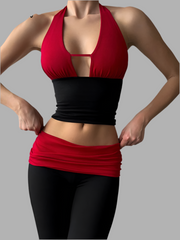 Red Cut Out Halter Crop Top & Tracksuit Two Piece Set - Casual Slim Fit