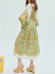 Floral Print Long Sleeves Ruffled Maxi Dresses