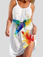 Animal Printed Pleated A-Line Loose Spaghetti-Neck Mini Dresses