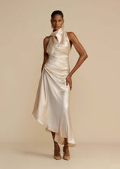 Premium Satin Slit Backless Dress