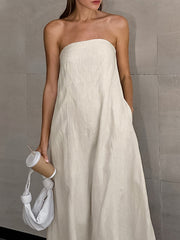 Elasticity Pockets Solid Color Zipper A-Line Loose Tube Maxi Dresses