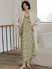 Vacation Sleeveless A-Line Floral Printed V-Neck Dress