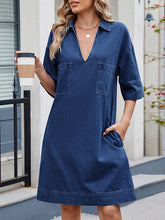 Pockets Solid Color A-line Loose Lapel Mini Dresses