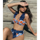 Sexy Ruffle Printed Bikini Swimsuit