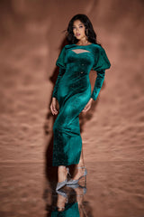 Puff Sleeve Cutout Long-sleeved Dress