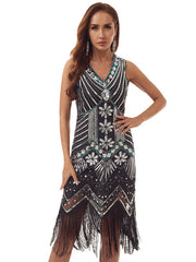 Evening H-Line Beads Sequined Tasseled Midi Dresses