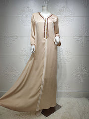 Muslim Rhine Stones Long Sleeves Loose V-Neck Robes Maxi Dresses