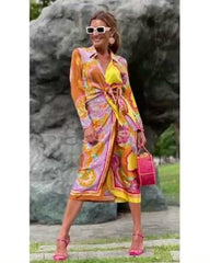Casual Retro Printed Shirt Three Piece Skirt Set Flaxmaker