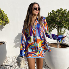 Casual Printed Two Piece Shirt and Shorts Set Flaxmaker