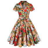 Flaxmaker Hepburn Style Floral Printed Dress