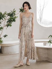 Vacation Sleeveless Floral Printed V-Neck Dress