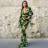 Fashion Printed Lace up Shirt and Skirt Set