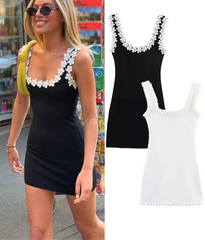 Mini Dress with Floral Strap Details