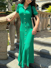 Solid Color Polo Collar Short Sleeve Maxi Dresses