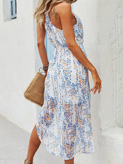 Bohemia Irregular Clipping Floral Round-Neck Dress