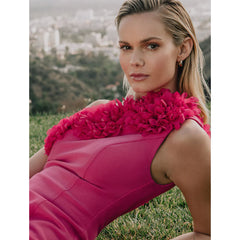 Oblique Shoulder 3D Flower Mini Dress