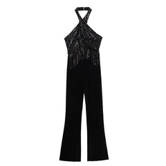 Cutout Sequin Tassel Jumpsuit
