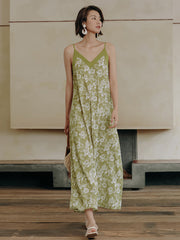 Vacation Sleeveless A-Line Floral Printed V-Neck Dress