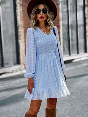 Vacation High Waisted Loose Solid V-Neck Dress