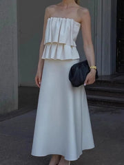 Solid Color Ruffled Tube Maxi Dresses