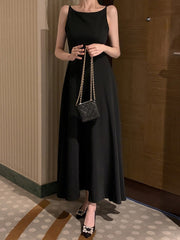 Solid Color A-Line High Waisted Spaghetti-Neck Maxi Dresses