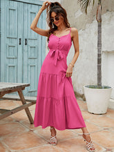 Bohemia High Waisted Solid Color U-Neck Dress