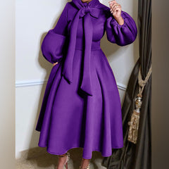 Puff sleeve Bandage Bowknot Design Dress